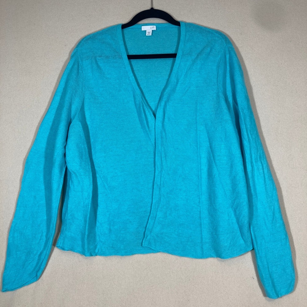J. Jill Linen Blend Open Cardigan Sz 2X Teal Lightweight Beachy Colorful